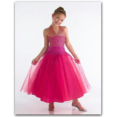 Cute Beaded Easter Girls Dresses/ Colored Halter Flower Girl Dresses