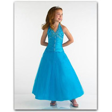 Pretty Blue Easter Girls Dresses/ Satin Beaded Flower Girl Dresses