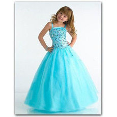 Lovely Blue Easter Girls Dresses/ Floor Length Bubble Skirt Flower Girl Dresses