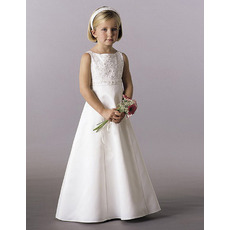 Cute A-Line Sleeveless Floor Length Satin First Holy Communion Dresses