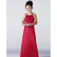 Pretty Sheath Spaghetti Straps Floor Length Satin Red Flower Girl Dress