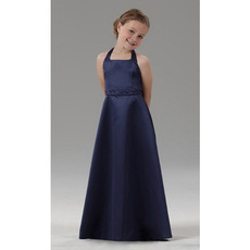 Sheath Halter Floor Length Satin Navy Flower Girl Dresses