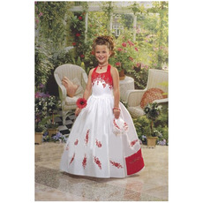 Inexpensive Cute Ball Gown Halter Long Colored Flower Girl Dresses