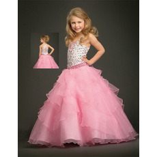 Organza Layered Full Skirt Pink Easter Girls Dresses/ Flower Girl Dresses