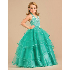 Halter Beaded Layered Easter Girls Dresses/ Flower Girl Dresses