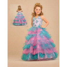 Colorful A-Line Floor Length Tiered Easter Girls Dresses/ Flower Girl Dresses