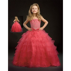 Tulle Floor Length Tiered Easter Girls Dresses/ Flower Girl Dresses