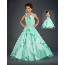 Inexpensive A-Line Halter Floor Length Taffeta Flower Girl Dresses