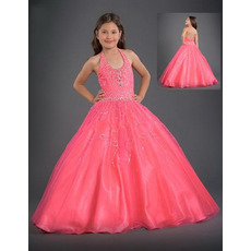 Tulle Embroidery Full Length Easter Girls Dresses/ Flower Girl Dresses