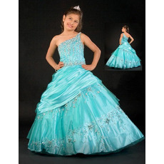 Discount Luxurious Ball Gown One Shoulder Beaded Flower Girl Dresses