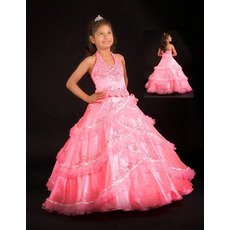 Affordable Stunning Halter Full Length Taffeta Flower Girl Dresses