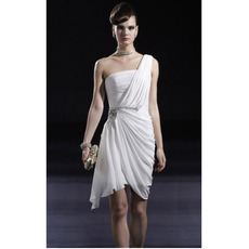One Shoulder Short Cocktail Dresses/ Column White Chiffon Party Dresses