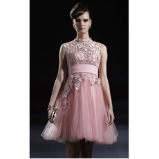 Designer Pink Applique Short Cocktail Dresses/ A-Line Organza Party Dresses