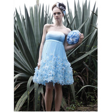 Applique Strapless Short Cocktail Dresses/ Designer A-Line Organza Party Dresses