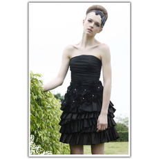 Tiered A-Line Short Cocktail Dresses/ A-Line Black Satin Party Dresses