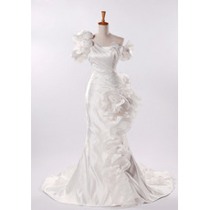 Fall One Shoulder Mermaid Wedding Dresses/ Affordable Taffeta Church Bridal Gowns