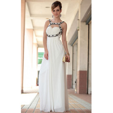 Affordable Custom Sheath Round Neck Floor Length Chiffon Wedding Dresses