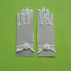 Wrist Elastic Satin White Flower Girl/ First Communion Gloves with Flowers