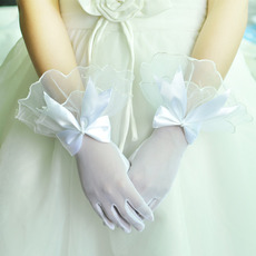 Wrist Tulle White Flower Girl/ First Communion Gloves with Bows