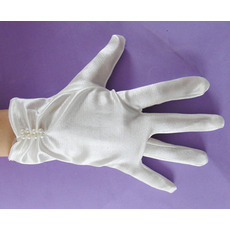 Wrist Elastic Satin White Flower Girl/ First Communion Gloves with Beads