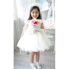 White Organza Flower Girl Veils with Tiaras