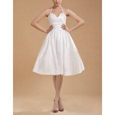 Discount Taffeta Halter A-Line Short Reception Wedding Dresses