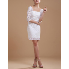 Affordable Summer Lace Short Beach Wedding Dresses with Sleeves