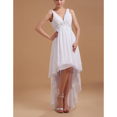 Inexpensive Sexy Empire V-Neck Chiffon High-Low Wedding Dresses