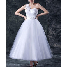 Spring A-Line One Shoulder Tea Length Wedding Dresses