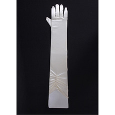 Elbow Jersey Ivory Wedding Gloves with Beads and Ruffles