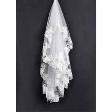 1 Layer Fingertip with Applique Ivory Wedding Veils