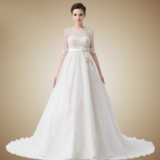 Elegant Empire Sweetheart Chapel Train Satin Organza Wedding Dresses