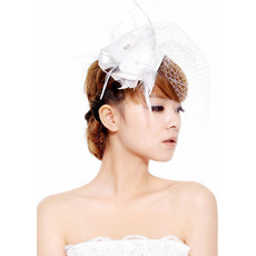Gorgeous White Satin Netting Fascinators with Feather for Brides