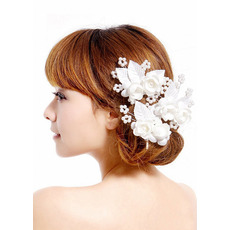 Elegant White Silk Fascinators with Flowers and Beads for Brides