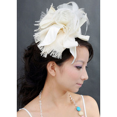Chic Ivory Satin Fascinators with Bows and Beads for Brides
