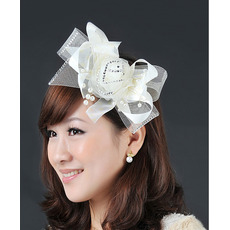 Stunning Ivory Tulle Satin Fascinators with Bows and Beads for Brides