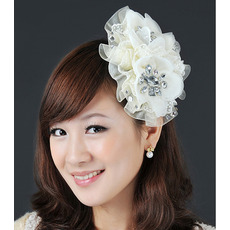 Elegant Ivory Organza Lace Fascinators with Rhinestones for Brides