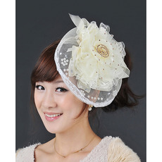 Elegant Ivory Tulle Lace Fascinators with Beads for Brides