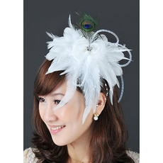 Chic White Chiffon Fascinators with Feather for Brides