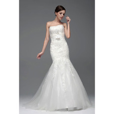 Winter Mermaid/ Trumpet Strapless Chapel Train Wedding Dresses