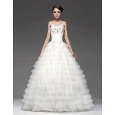 Designer A-Line Floor Length Tiered Wedding Dresses with Spaghetti Straps