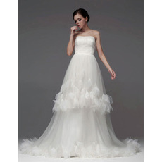 Custom A-Line Strapless Chapel Train Satin Organza Wedding Dresses