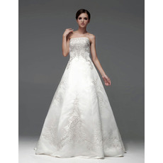 Inexpensive A-Line Strapless Sleeveless Floor Length Wedding Dresses