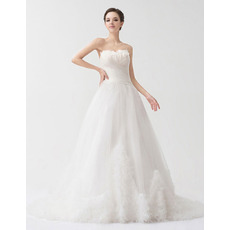 Designer A-Line Sweetheart Court Train Organza Wedding Dresses