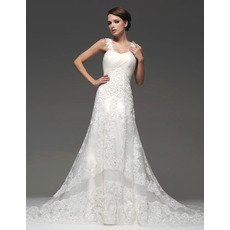 Designer A-Line Straps Chapel Train Organza Wedding Dresses