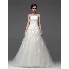 Winter Elegant A-Line Strapless Chapel Train Wedding Dresses