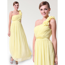 Vintage Discount One Shoulder Ankle Length Chiffon Bridesmaid Dresses