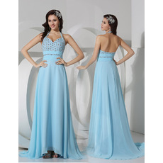 Sexy Sheath Halter Floor Length Chiffon Evening/ Prom Dresses