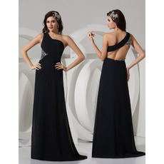 Sexy Sheath One Shoulder Floor Length Satin Evening/ Prom Dresses