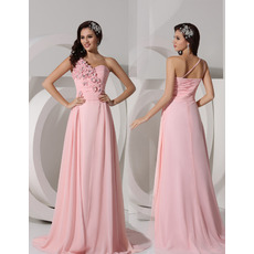 Elegant A-Line One Shoulder Sweep Train Chiffon Evening/ Prom Dresses